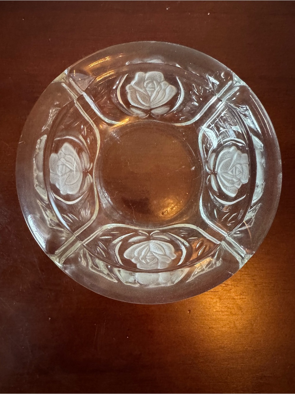 Clear Rose-Pattern Glass Ashtray/Candy Dish - Clear